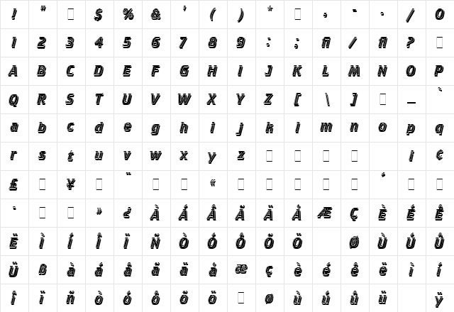 Crillee Italic Inline Shad LET Plain  glyph index