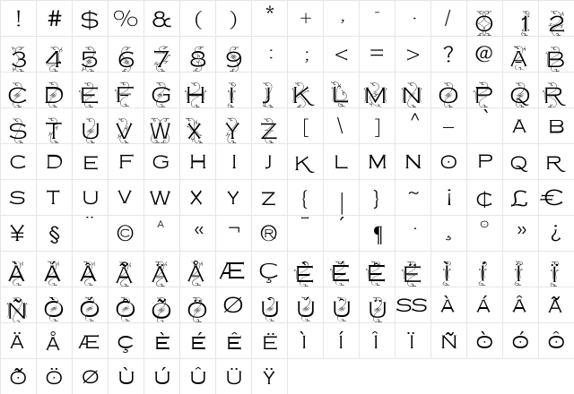 Copperplate Deco Light Regular  glyph index