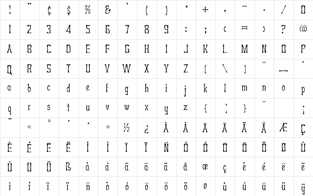 BizaroRES Regular  glyph index