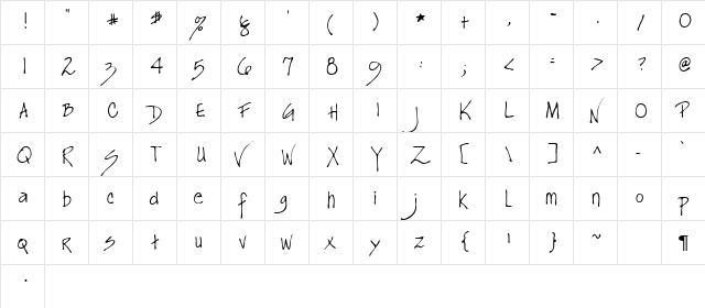 Artiste 1 Regular  glyph index
