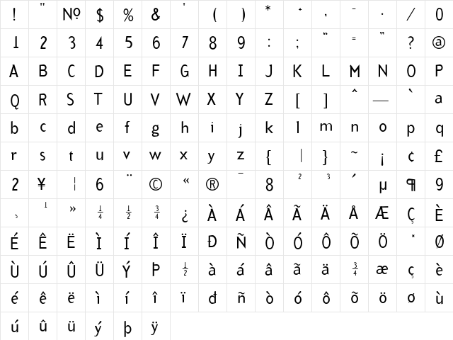 ArbPercent Roman  glyph index
