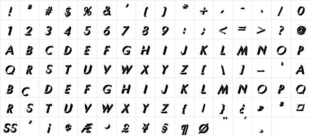 Umbra-Thin Bold Italic Regular  glyph index