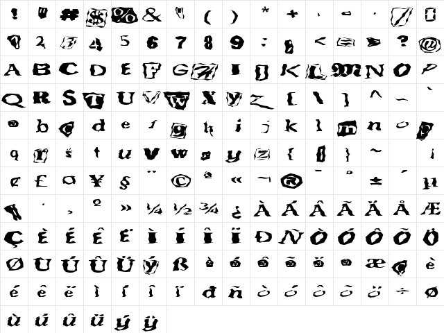 FZ WACKY 50 EX Normal  glyph index