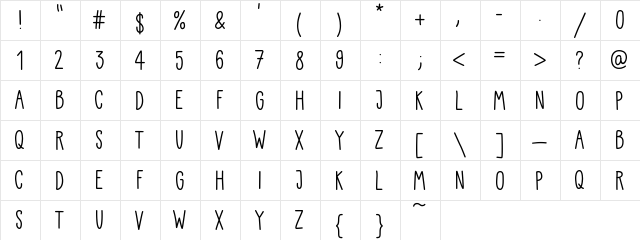 Kiddo Handwriting Medium  glyph index