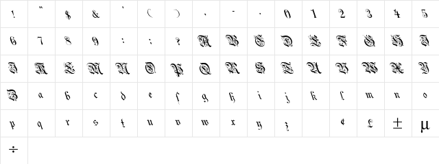 Uechi Lefti Regular  glyph index