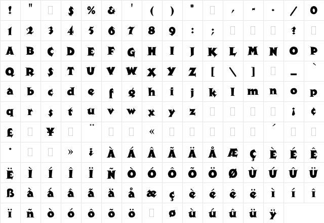 Xylo Plain  glyph index