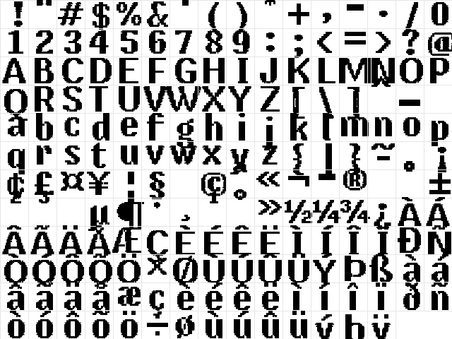UF Mana-16 Regular  glyph index