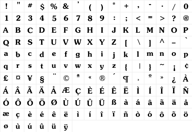Deja Vu Thin-Bold Regular  glyph index