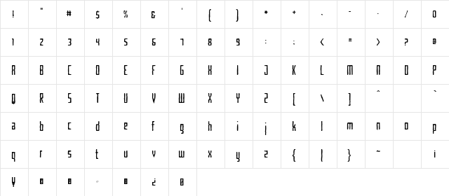 Criminal Hand Regular  glyph index