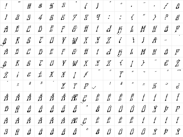 Instant Zen Rotalic Italic  glyph index