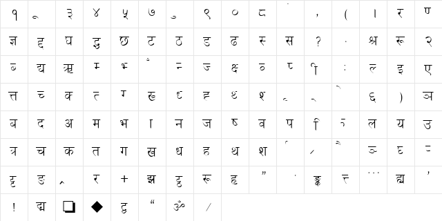 Bikash Regular  glyph index
