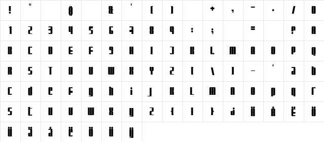 Glaring Regular  glyph index