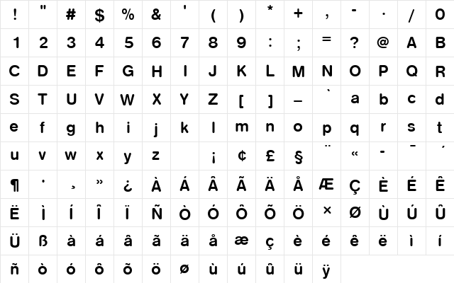 NimbusSanDBolRo1 Regular  glyph index