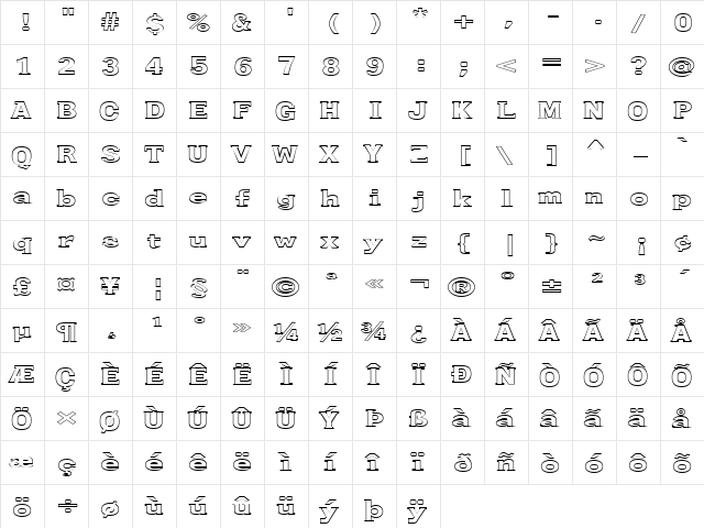 FZ ROMAN 27 HOLLOW EX Normal  glyph index