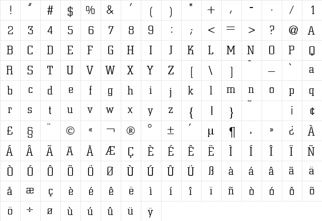 CittaSmall Normal  glyph index