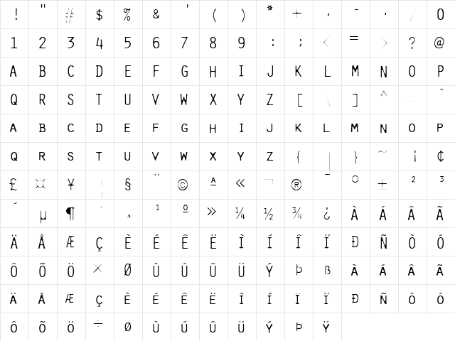 Pure Regular  glyph index