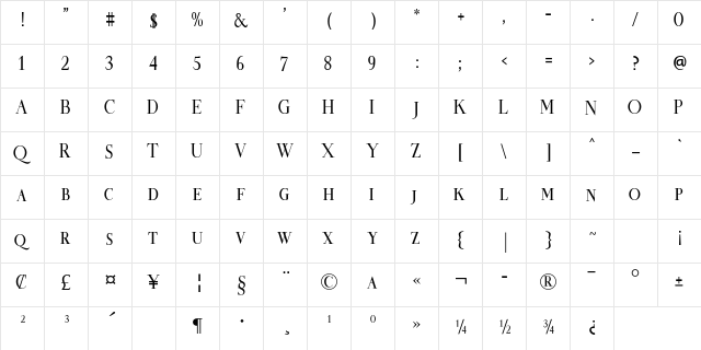 Cornelia - Serif Cornelia  glyph index