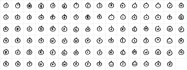 Baubles Regular  glyph index
