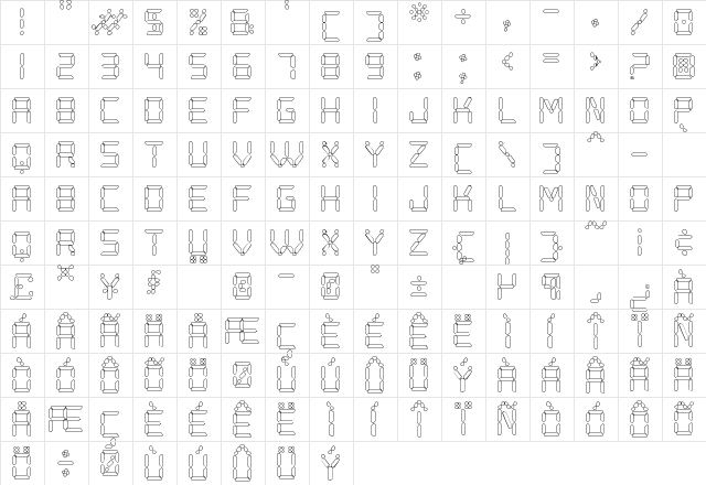 Digital Play Hollow St Regular  glyph index
