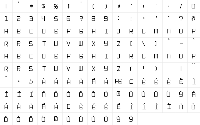 EpicenterRegular Regular  glyph index