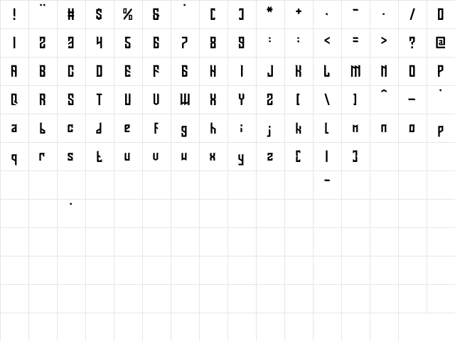 BASTERU Regular  glyph index