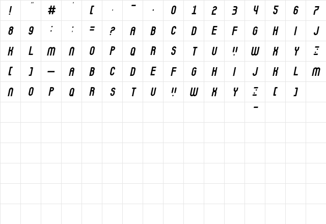 Nando Italic  glyph index
