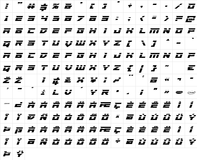 Paladins Laser Regular  glyph index