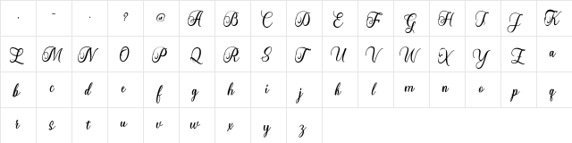 Starlive Script Regular  glyph index