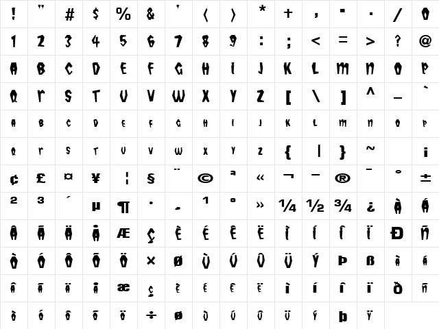 News Regular  glyph index
