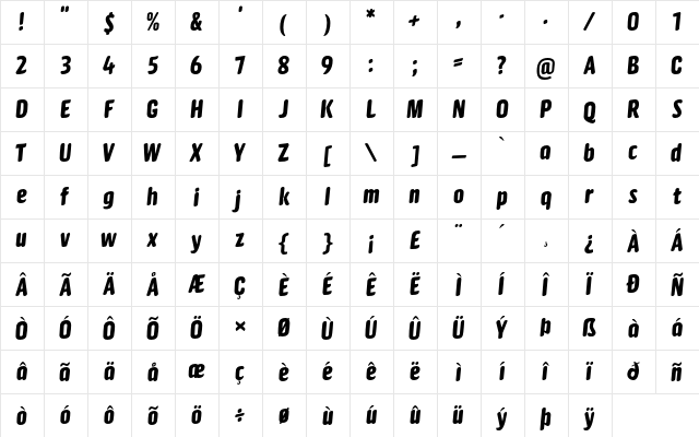 A Lame Bee Regular  glyph index