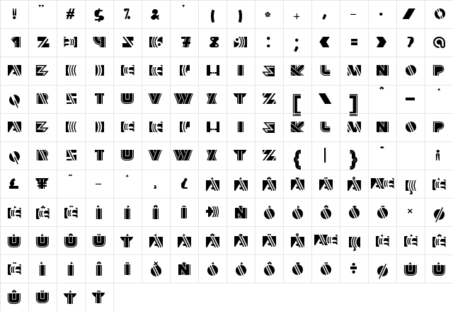 Bronium Regular  glyph index