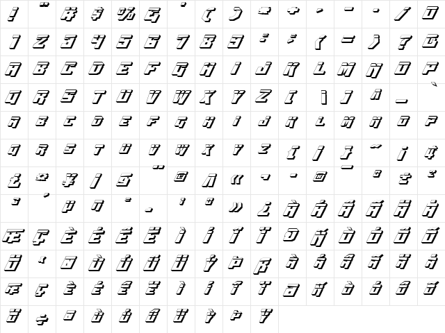 Whiskey Bravo Victor Laser3D Laser3D  glyph index