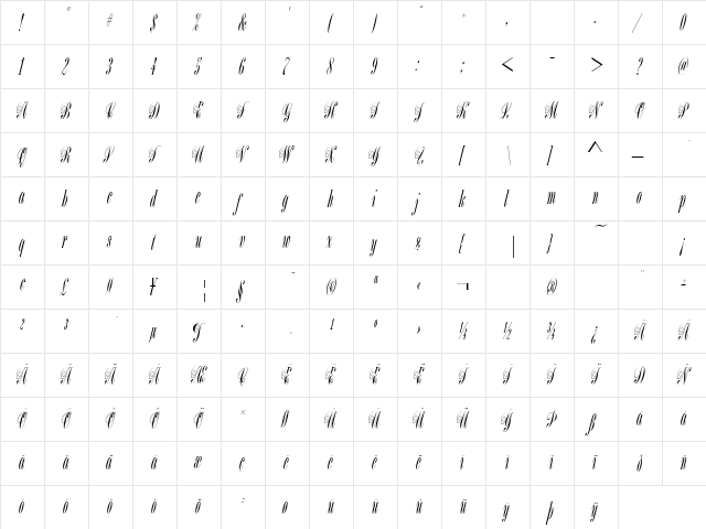 BordeauxICG Script  glyph index