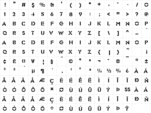 Glaser Becker Stencil Regular  glyph index