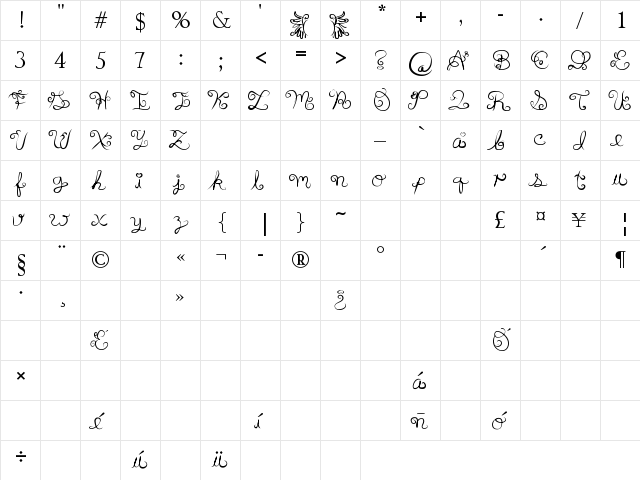Anyk Regular  glyph index