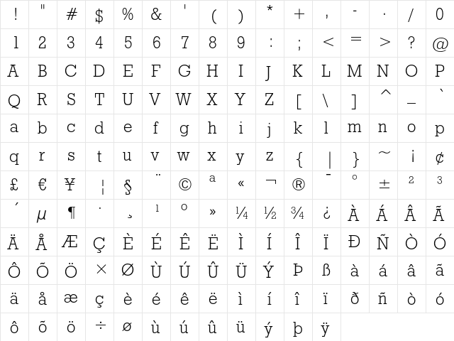 Geometric Slabserif 712 Light  glyph index