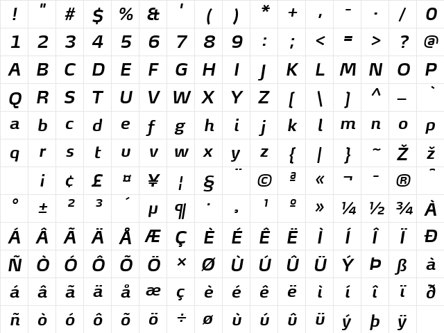 MaxDemiSerifTF-SemiBoldIta Regular  glyph index