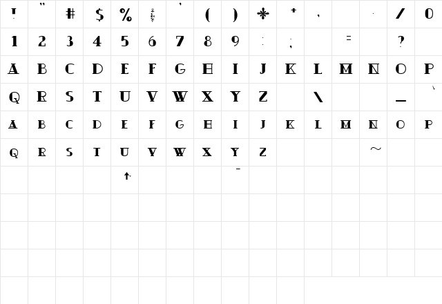 Ouijadork Regular  glyph index