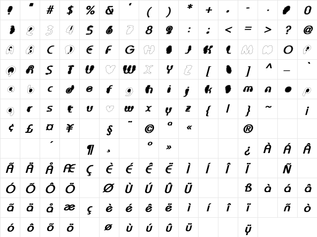 The Black Hole Bold Regular  glyph index