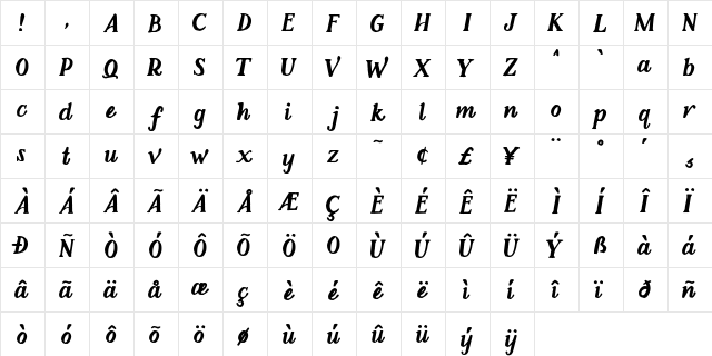 Love, Olivia Regular  glyph index