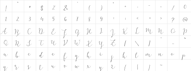 The Bellaria Free Regular  glyph index