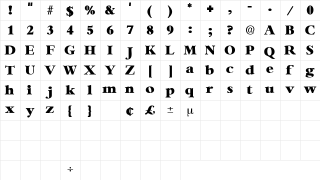 IngenueDisplaySSK Regular  glyph index