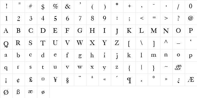 Caslon Light SSi Normal  glyph index