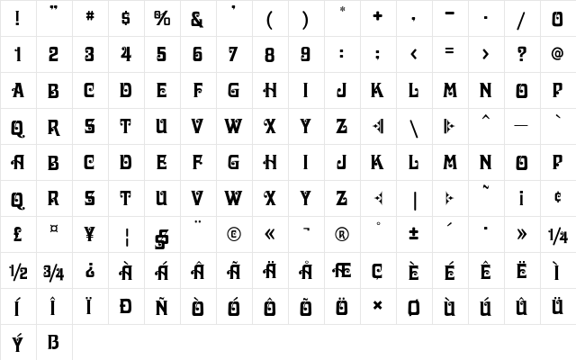 Inagodda Regular  glyph index