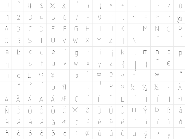 ISOCT Regular  glyph index