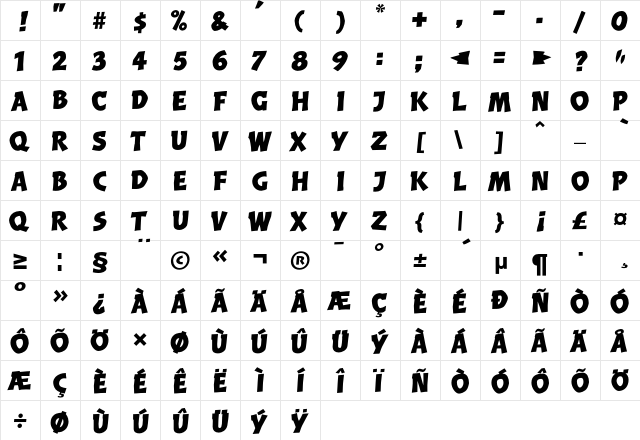 BalderLL Regular  glyph index