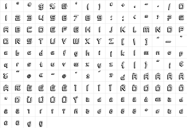 SF Fedora Titles Shadow Regular  glyph index