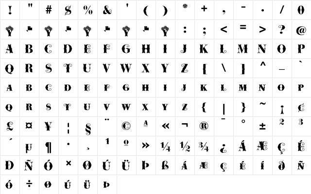Cowboya Bifurcated Regular  glyph index
