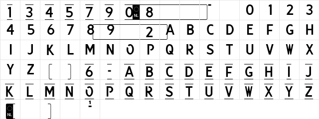 Kenteken Regular  glyph index