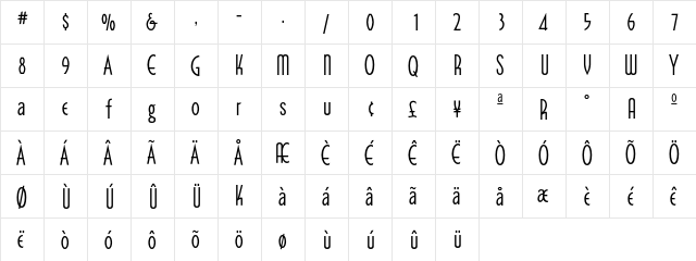 AviatorSGA Light  glyph index